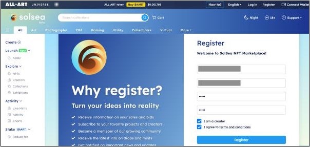 Register on SolSea