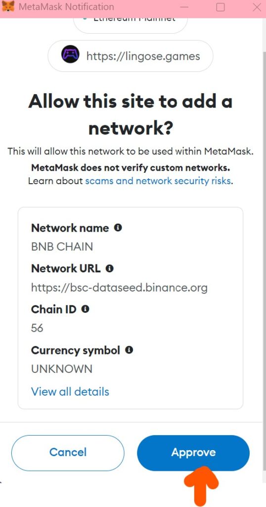 Approve Network Change on MetaMask